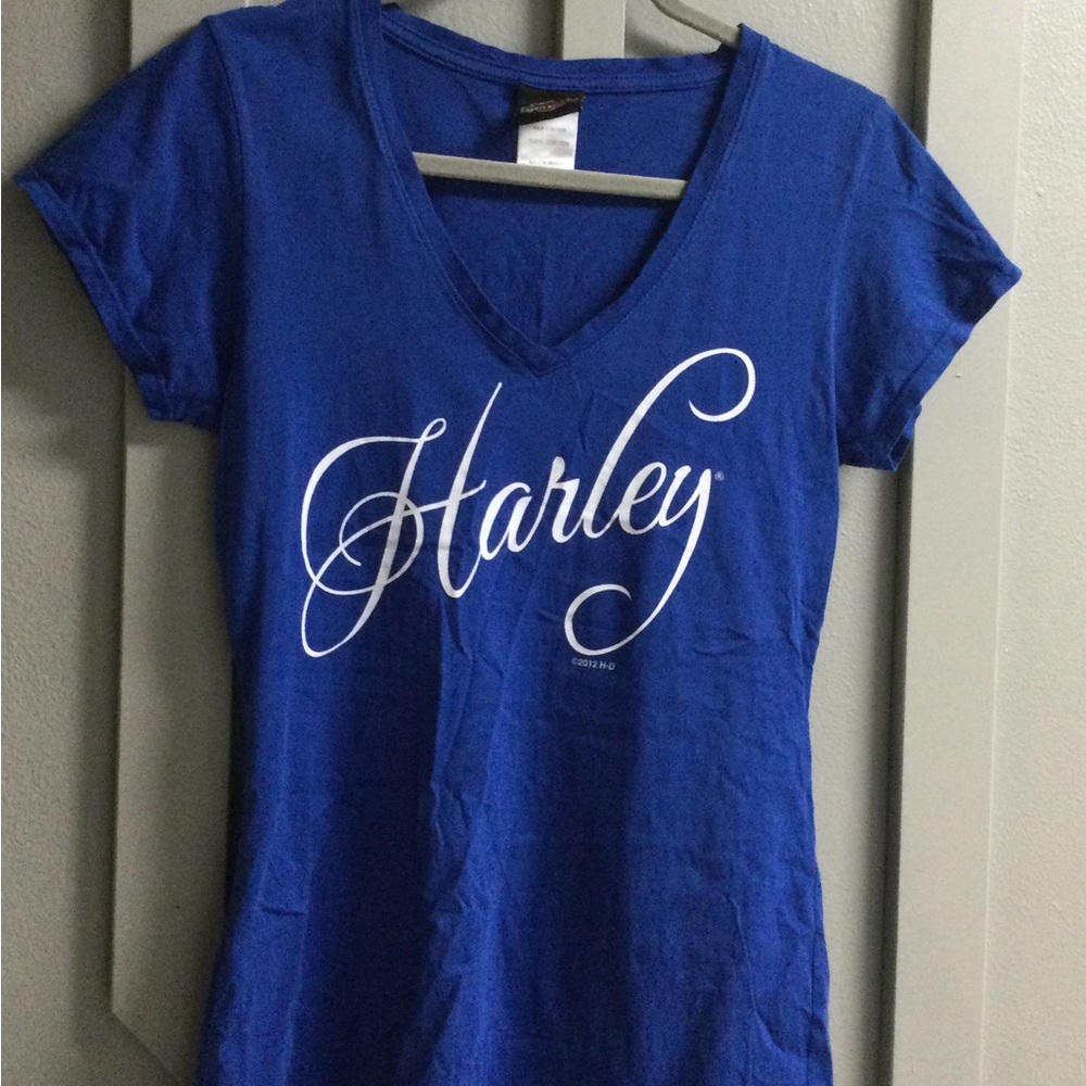 Harley Davidson blue V Neck T-shirt. Size M